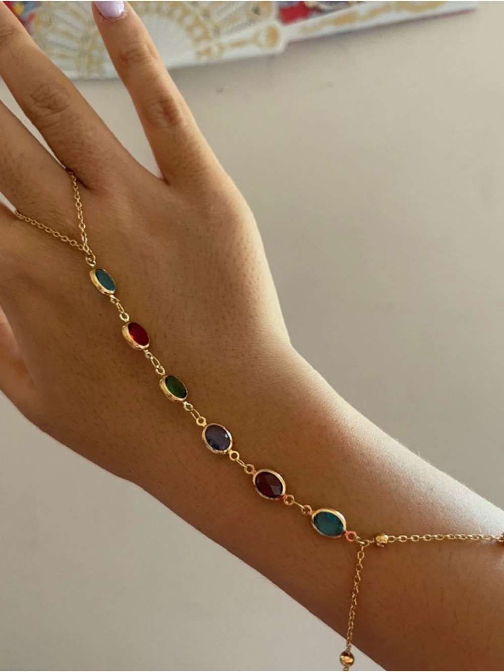 Multi-Gem Hand Chain Bracelet - Women Jewelry